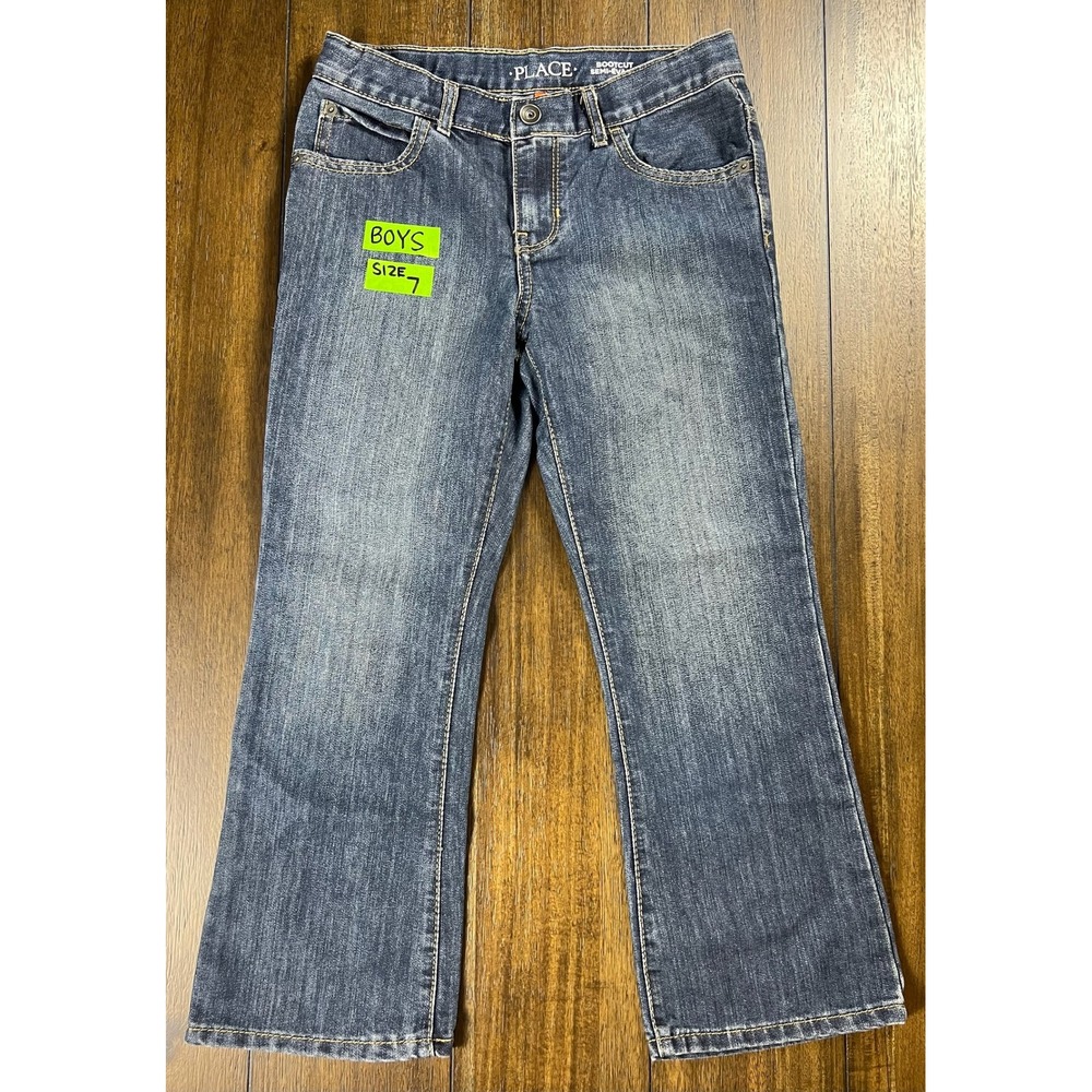 The Children's Place Boys Bootcut Jeans Dark Wash Husky Size 7 RN59284